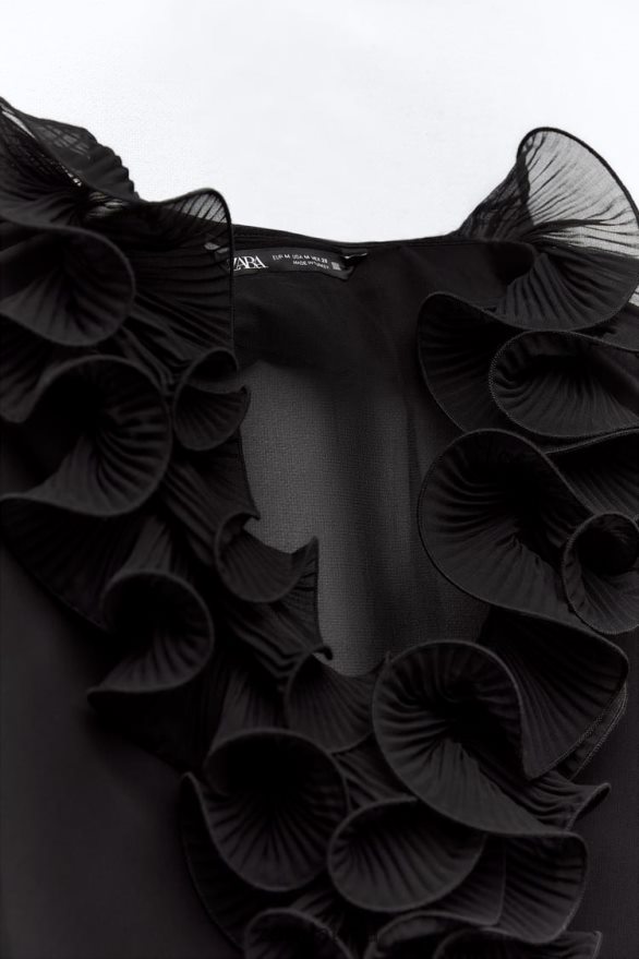 kroku volānu puscaurspīdīga blūze sievietes Zara melns 6ZTV40337 apģērbs