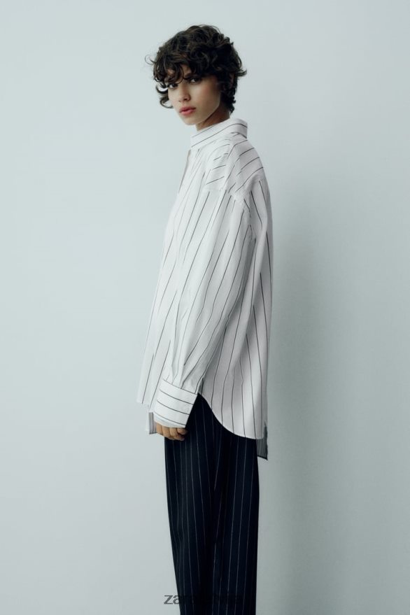 lielizmēra krekls ar pieskaņotām svītrām sievietes Zara melns balts 6ZTV40318 apģērbs