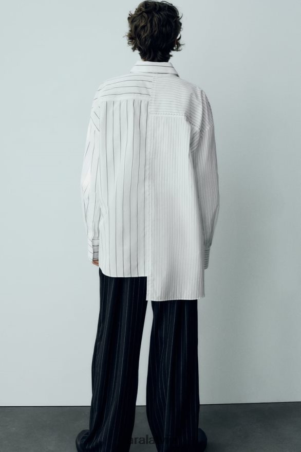 lielizmēra krekls ar pieskaņotām svītrām sievietes Zara melns balts 6ZTV40318 apģērbs