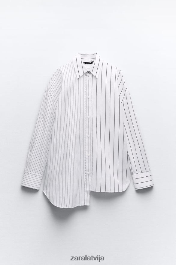 lielizmēra krekls ar pieskaņotām svītrām sievietes Zara melns balts 6ZTV40318 apģērbs