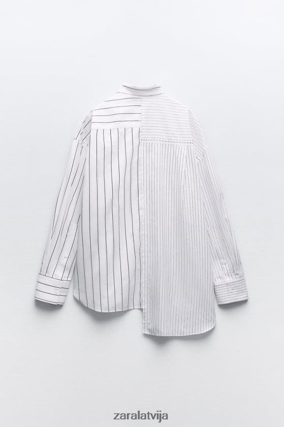 lielizmēra krekls ar pieskaņotām svītrām sievietes Zara melns balts 6ZTV40318 apģērbs