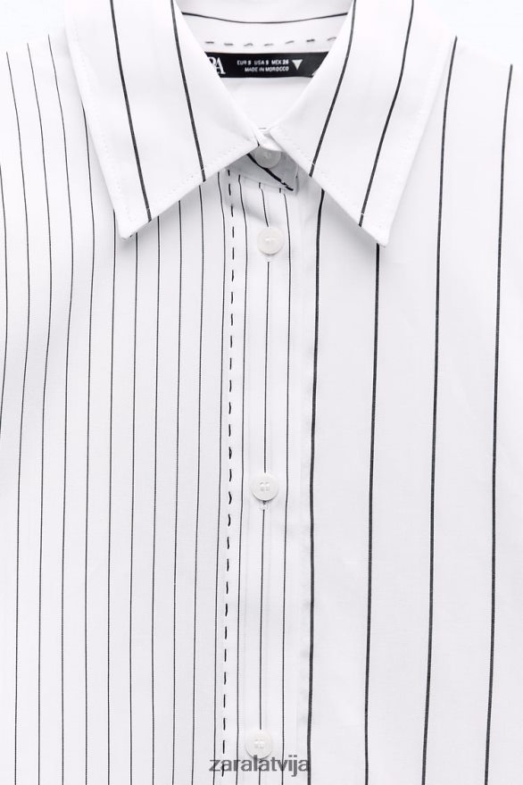 lielizmēra krekls ar pieskaņotām svītrām sievietes Zara melns balts 6ZTV40318 apģērbs