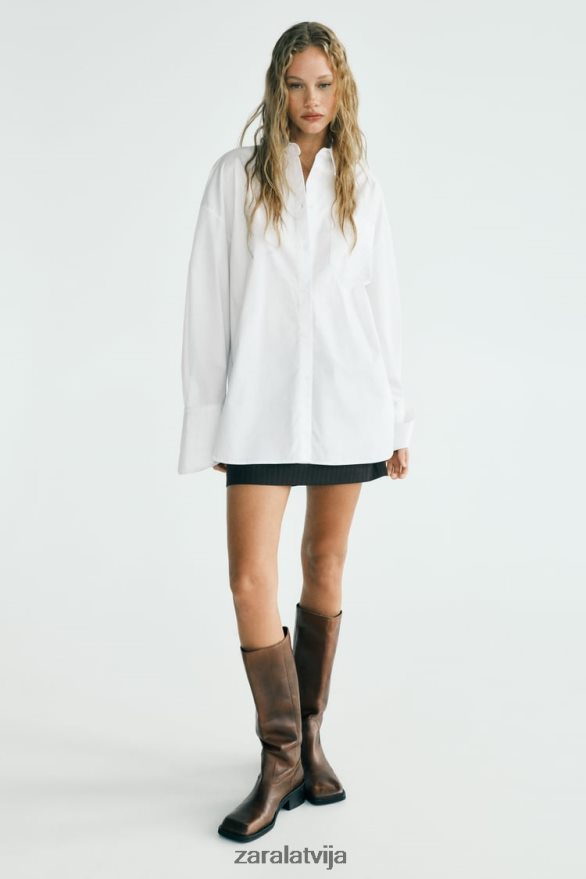 lielizmēra krekls sievietes Zara balts 6ZTV40443 apģērbs