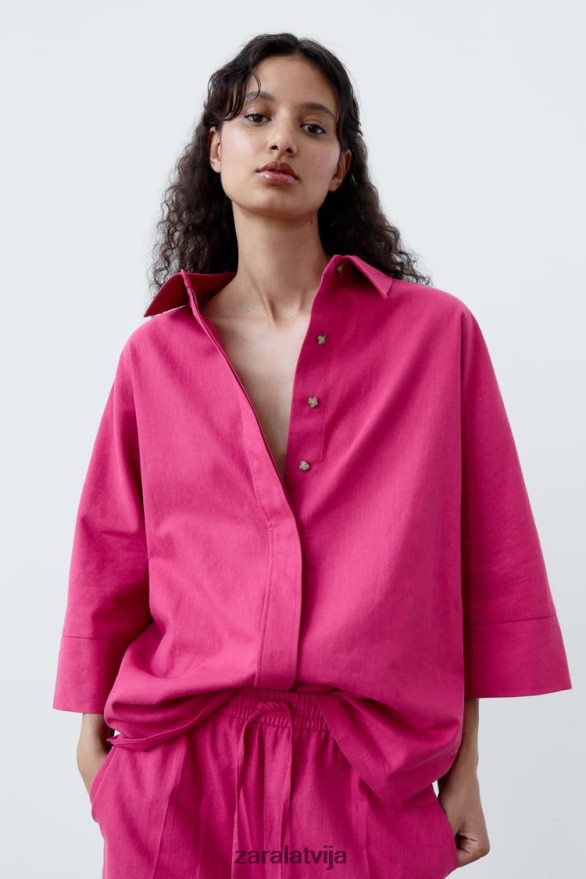 lielizmēra lina maisījuma krekls sievietes Zara fuksīna 6ZTV40371 apģērbs