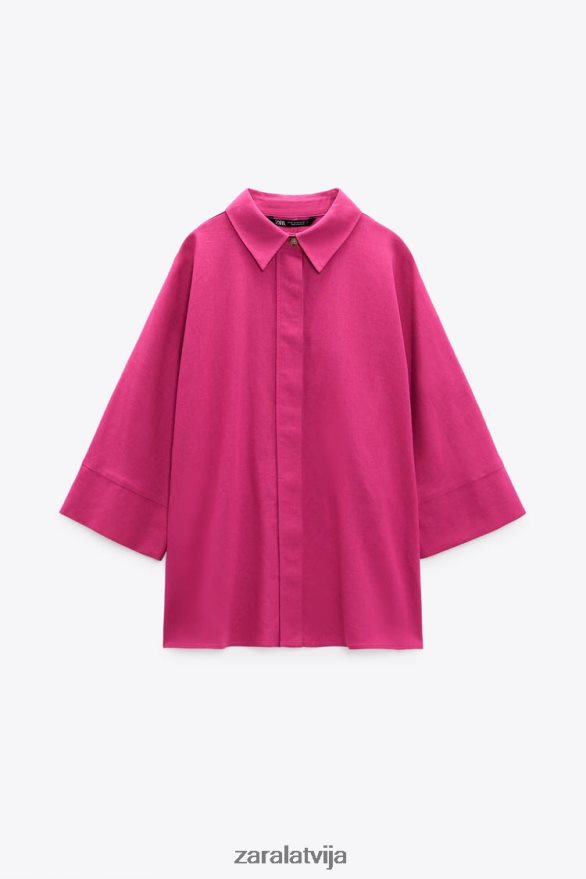 lielizmēra lina maisījuma krekls sievietes Zara fuksīna 6ZTV40371 apģērbs