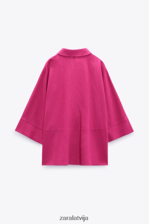 lielizmēra lina maisījuma krekls sievietes Zara fuksīna 6ZTV40371 apģērbs