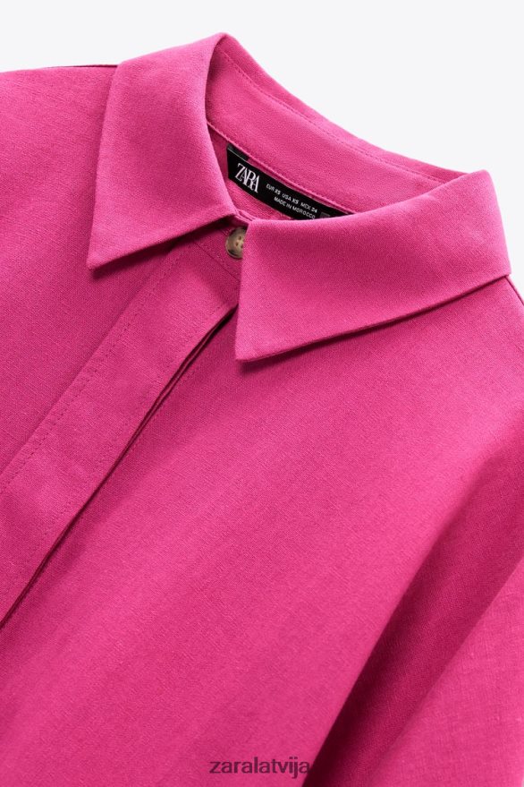 lielizmēra lina maisījuma krekls sievietes Zara fuksīna 6ZTV40371 apģērbs