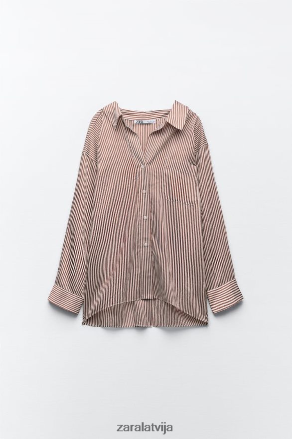 lielizmēra svītrains krekls sievietes Zara bēšs/brūns 6ZTV40322 apģērbs