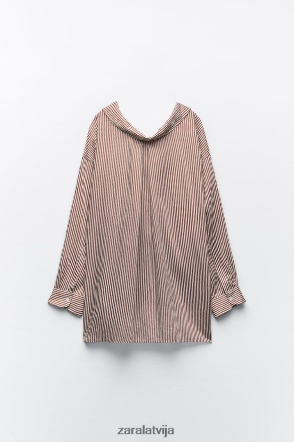 lielizmēra svītrains krekls sievietes Zara bēšs/brūns 6ZTV40322 apģērbs