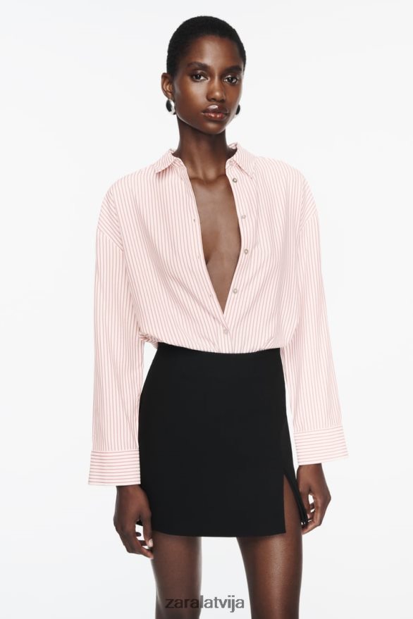 lielizmēra svītrains krekls sievietes Zara balts/sarkans 6ZTV40397 apģērbs