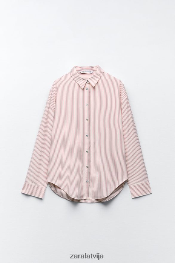 lielizmēra svītrains krekls sievietes Zara balts/sarkans 6ZTV40397 apģērbs