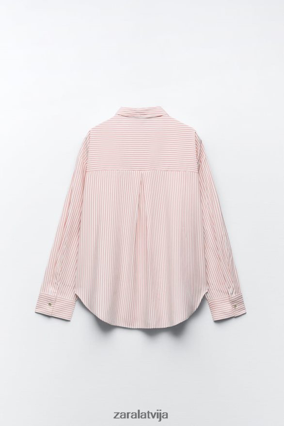 lielizmēra svītrains krekls sievietes Zara balts/sarkans 6ZTV40397 apģērbs