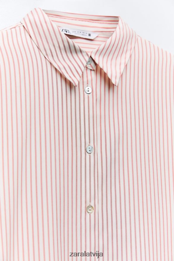 lielizmēra svītrains krekls sievietes Zara balts/sarkans 6ZTV40397 apģērbs