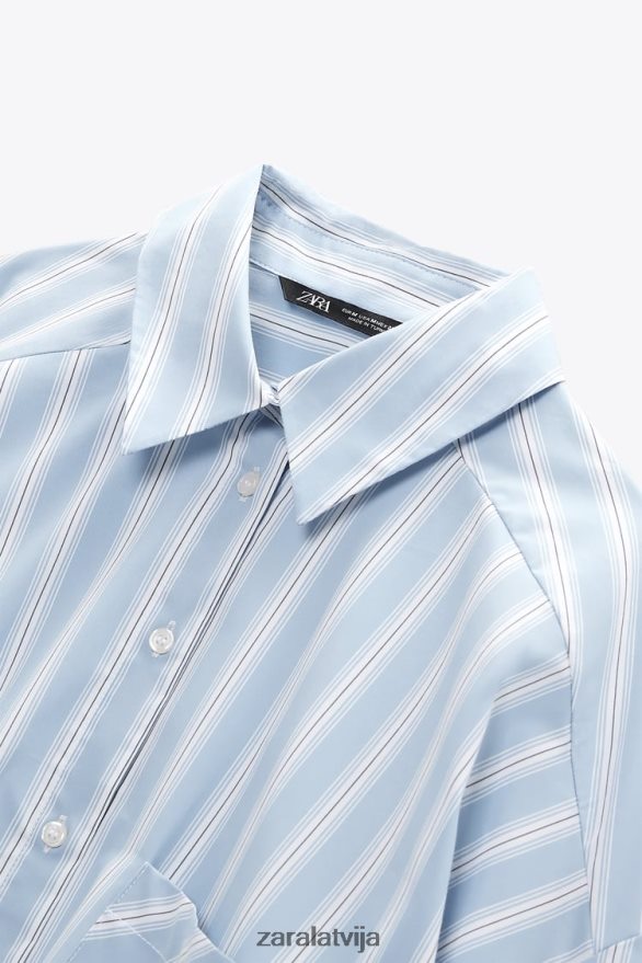 lielizmēra svītrains krekls sievietes Zara zils/balts 6ZTV40435 apģērbs