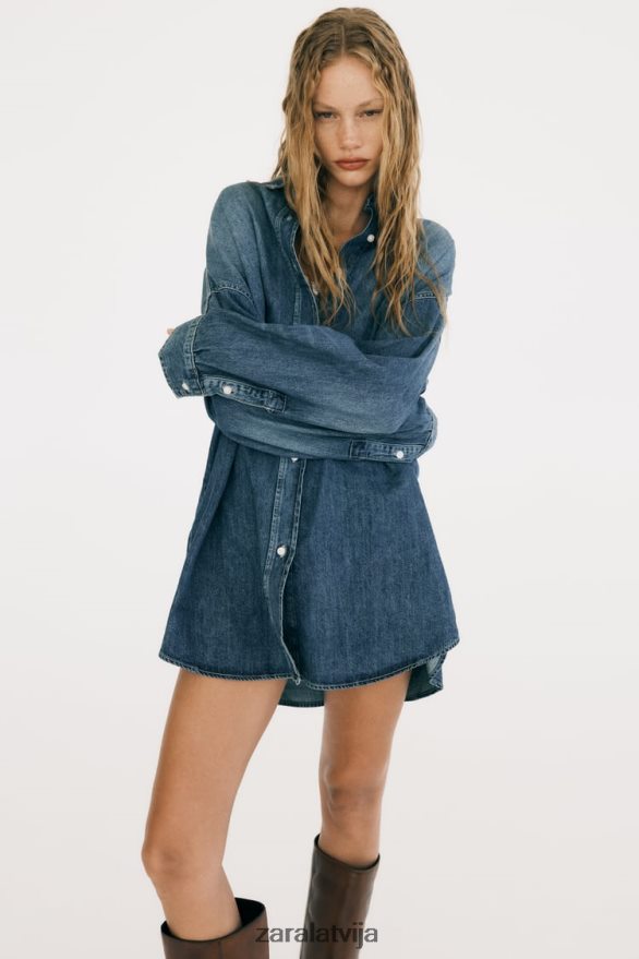lielizmēra trf džinsa krekls sievietes Zara zils 6ZTV40333 apģērbs