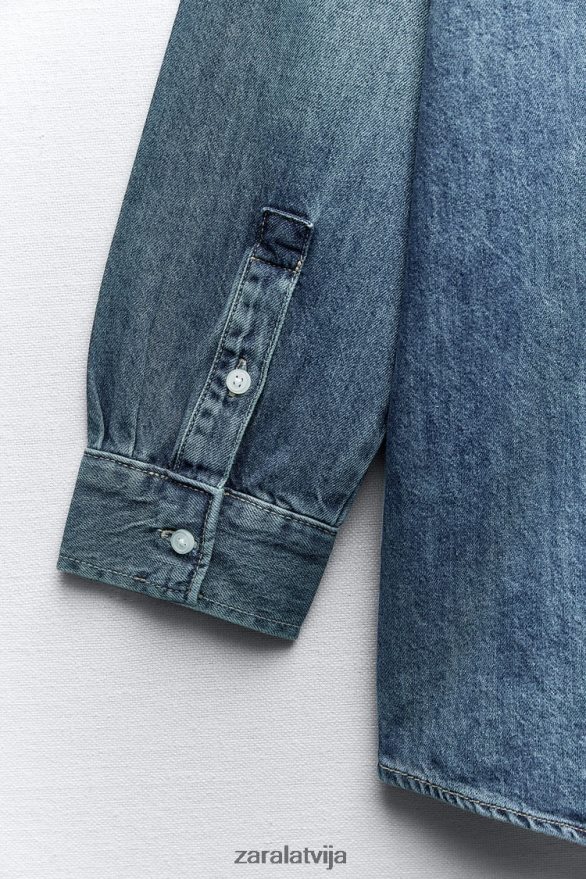 lielizmēra trf džinsa krekls sievietes Zara zils 6ZTV40333 apģērbs