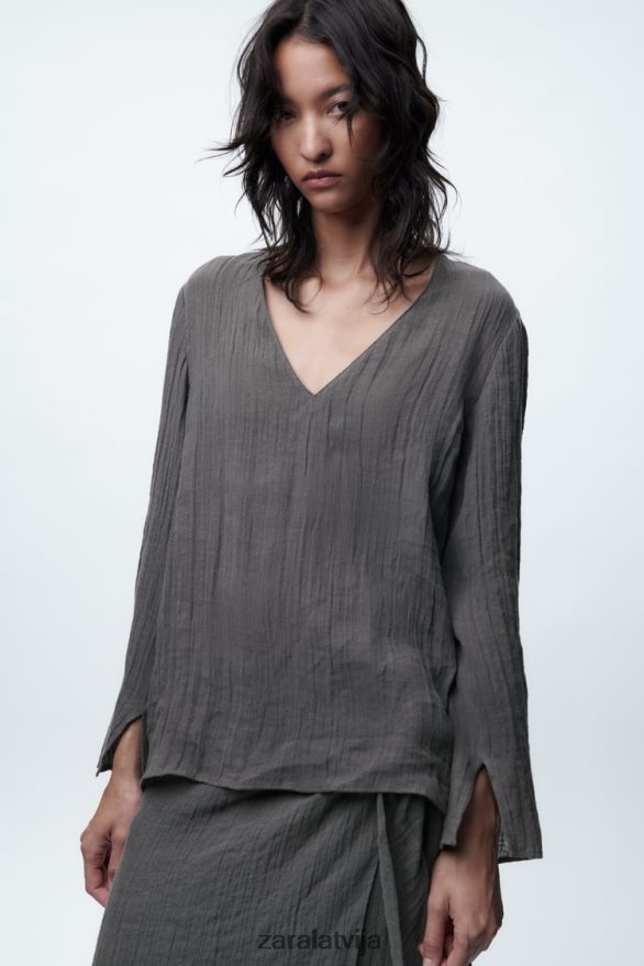 lina blūze sievietes Zara pelēks 6ZTV40429 apģērbs