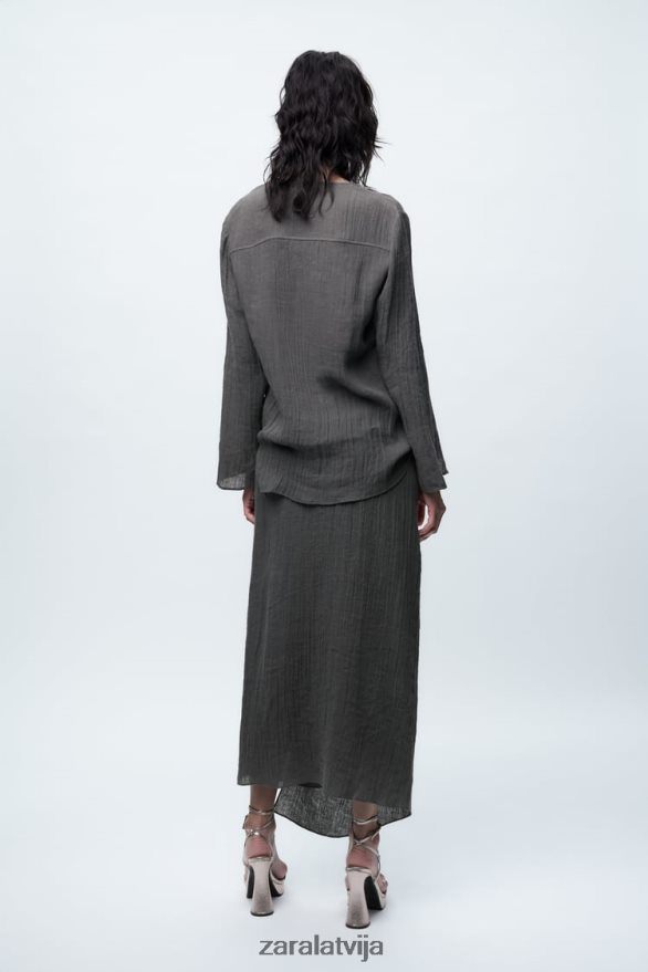 lina blūze sievietes Zara pelēks 6ZTV40429 apģērbs