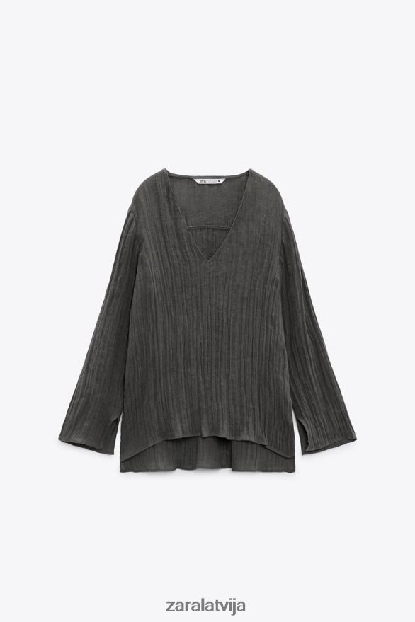 lina blūze sievietes Zara pelēks 6ZTV40429 apģērbs