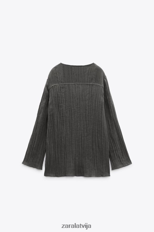 lina blūze sievietes Zara pelēks 6ZTV40429 apģērbs