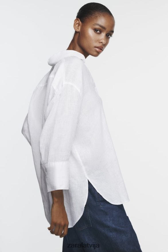 lina krekls ar asimetrisku apmali sievietes Zara austeru balts 6ZTV40394 apģērbs