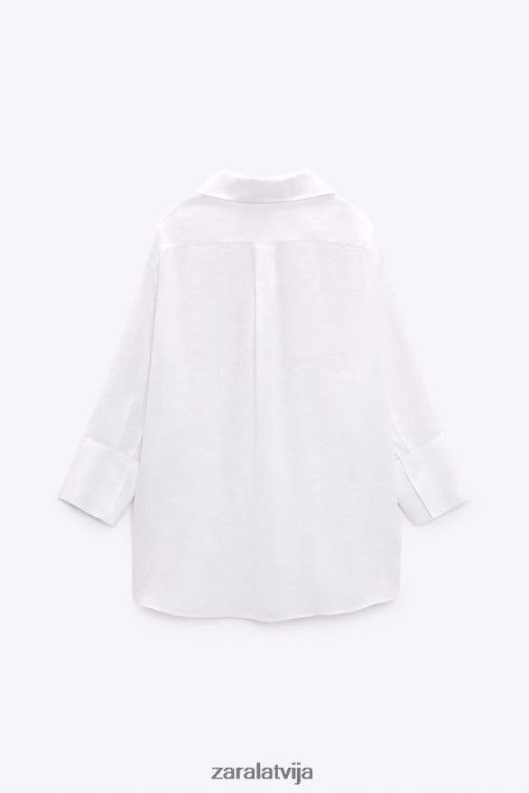 lina krekls ar asimetrisku apmali sievietes Zara austeru balts 6ZTV40394 apģērbs