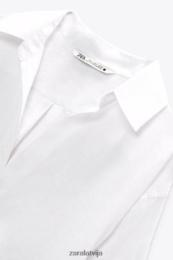 lina krekls ar asimetrisku apmali sievietes Zara austeru balts 6ZTV40394 apģērbs
