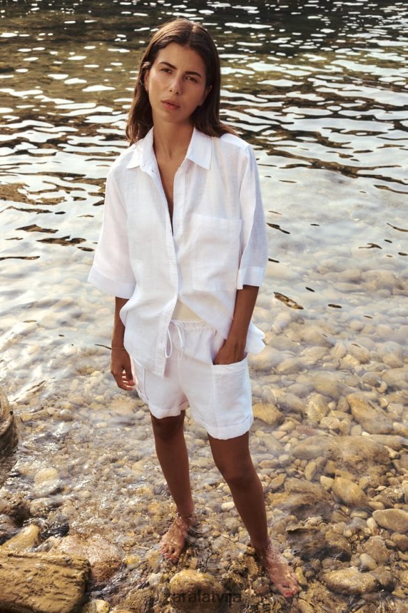 lina krekls ar kabatām sievietes Zara austeru balts 6ZTV40377 apģērbs