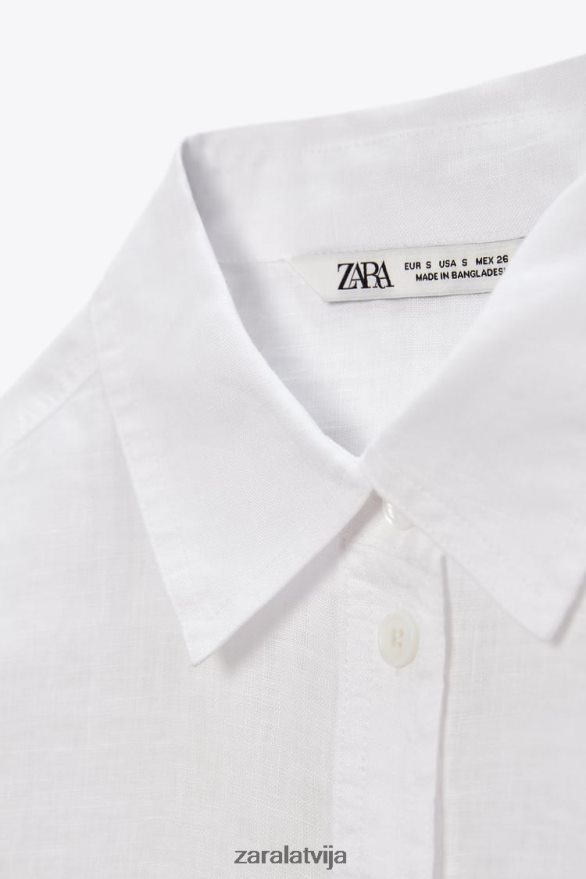 lina krekls ar kabatām sievietes Zara austeru balts 6ZTV40377 apģērbs