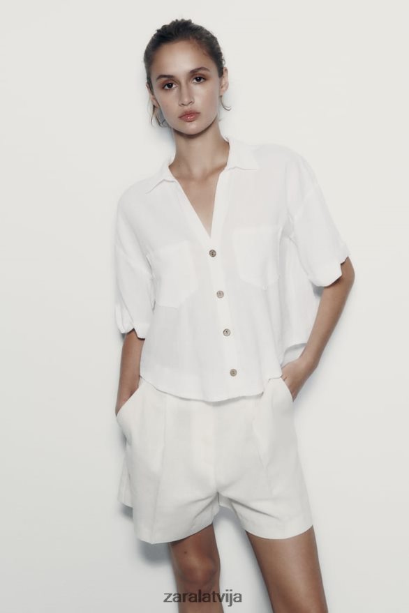 lina maisījuma crop krekls sievietes Zara balts 6ZTV40343 apģērbs