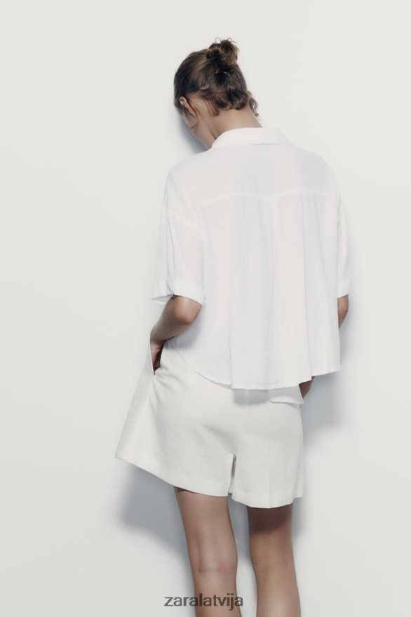 lina maisījuma crop krekls sievietes Zara balts 6ZTV40343 apģērbs