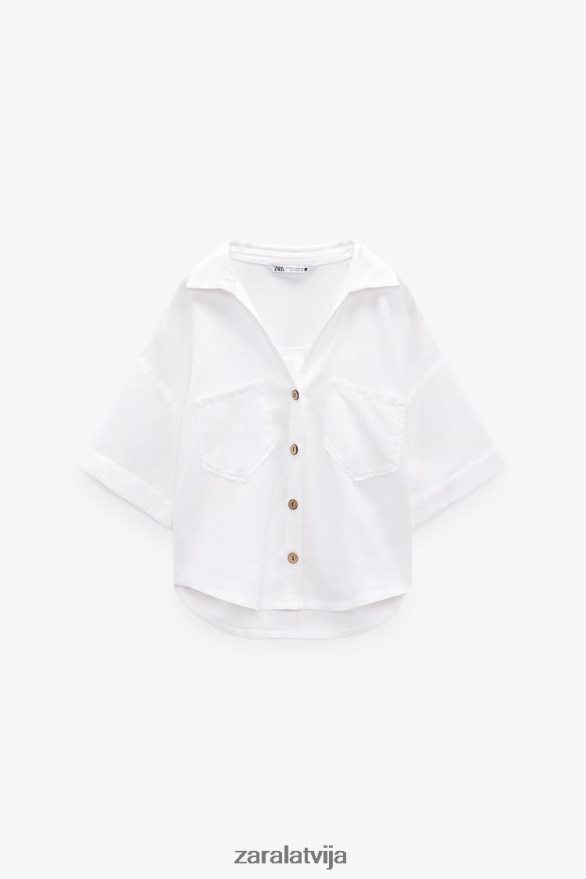 lina maisījuma crop krekls sievietes Zara balts 6ZTV40343 apģērbs