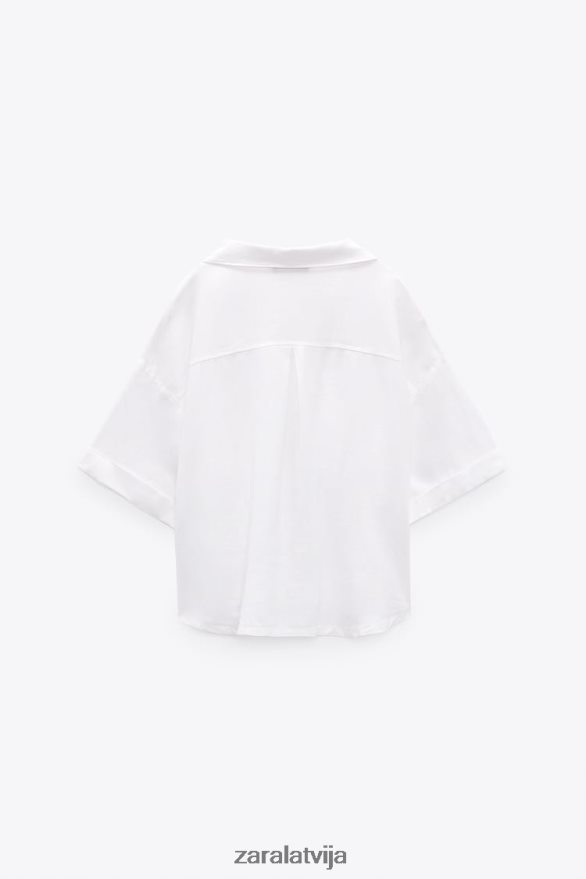 lina maisījuma crop krekls sievietes Zara balts 6ZTV40343 apģērbs