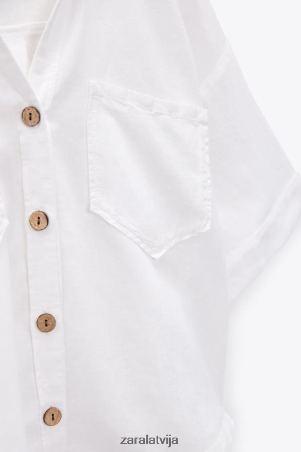 lina maisījuma crop krekls sievietes Zara balts 6ZTV40343 apģērbs