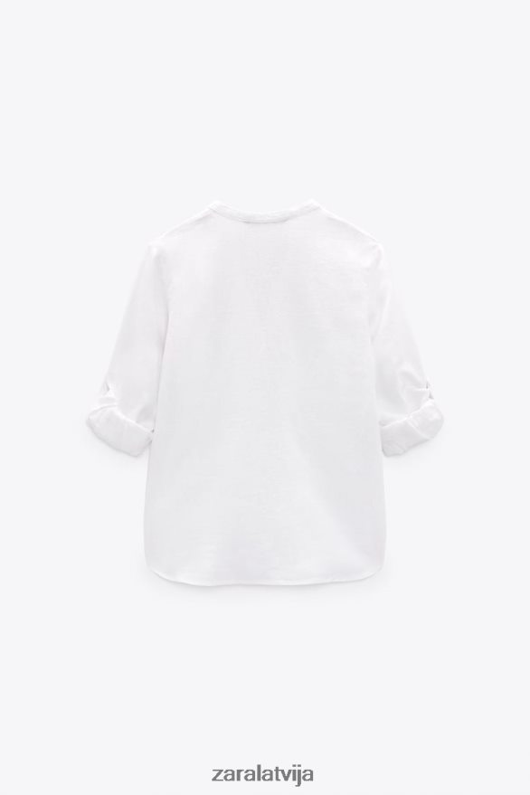 lina maisījuma tab piedurkņu krekls sievietes Zara balts 6ZTV40374 apģērbs