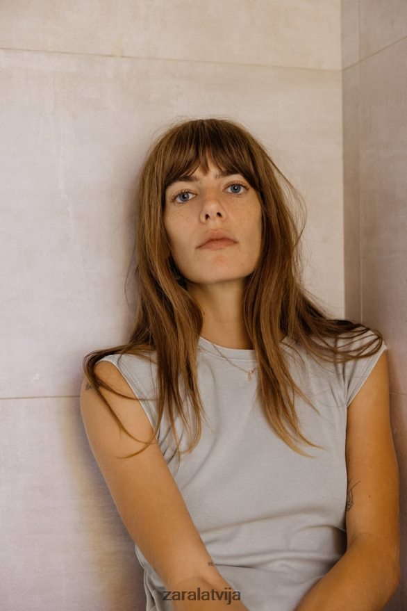 mazgāts kokvilnas krekls sievietes Zara pelēks 6ZTV40871 apģērbs