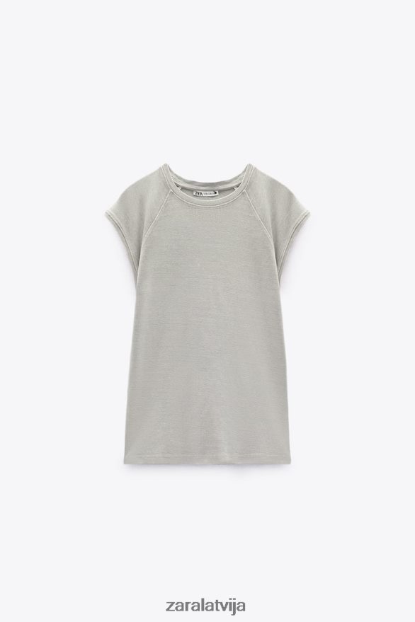 mazgāts kokvilnas krekls sievietes Zara pelēks 6ZTV40871 apģērbs