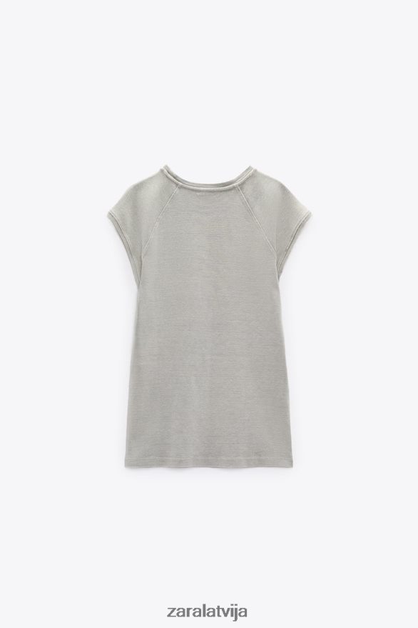 mazgāts kokvilnas krekls sievietes Zara pelēks 6ZTV40871 apģērbs