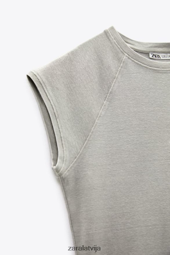 mazgāts kokvilnas krekls sievietes Zara pelēks 6ZTV40871 apģērbs