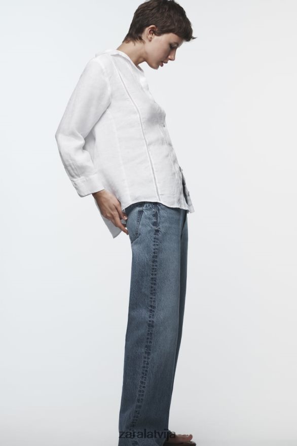 mežģīņu ieliktnis lina krekls sievietes Zara balts 6ZTV40418 apģērbs