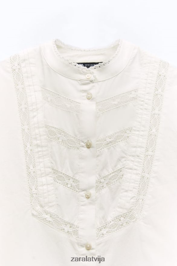 mežģīņu ieliktnis poplīna krekls sievietes Zara ekru 6ZTV40405 apģērbs