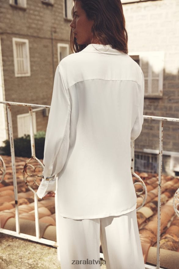 minimālistisks satīna efekta ietīšanas krekls sievietes Zara ekru 6ZTV40411 apģērbs