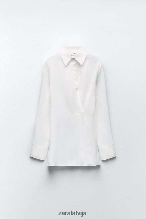 minimālistisks satīna efekta ietīšanas krekls sievietes Zara ekru 6ZTV40411 apģērbs