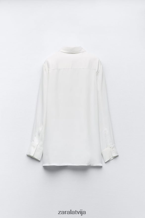 minimālistisks satīna efekta ietīšanas krekls sievietes Zara ekru 6ZTV40411 apģērbs