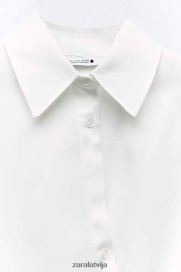 minimālistisks satīna efekta ietīšanas krekls sievietes Zara ekru 6ZTV40411 apģērbs