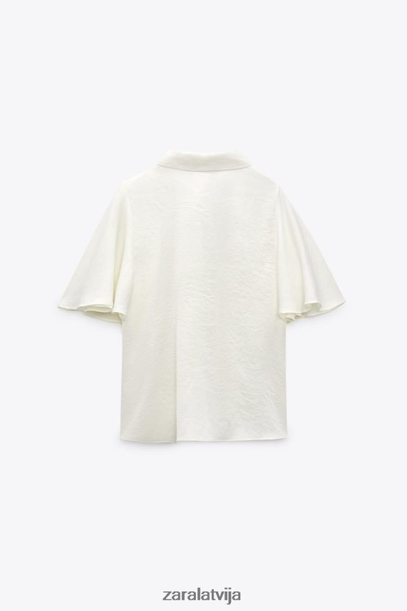 pērļu pogas bantītes apkakles krekls sievietes Zara ekru 6ZTV40381 apģērbs