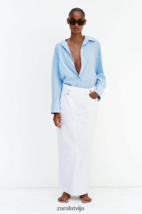 pamata svītrains šķidruma krekls sievietes Zara zils/balts 6ZTV40448 apģērbs