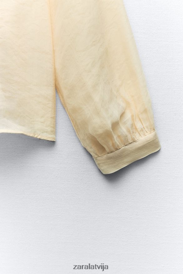 piesienama blūze ar apkakli sievietes Zara bēšs 6ZTV40455 apģērbs