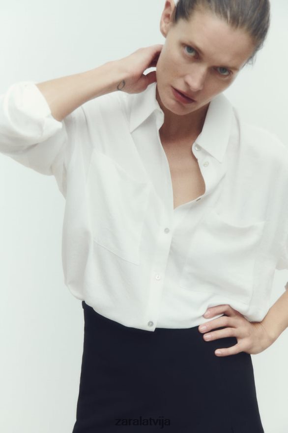 plūstošs liela izmēra krekls sievietes Zara balts 6ZTV40349 apģērbs