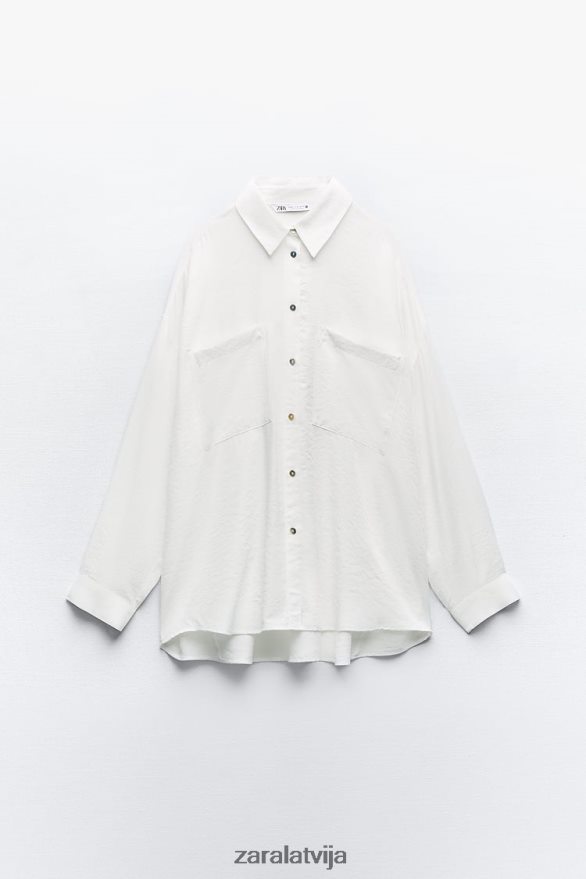 plūstošs liela izmēra krekls sievietes Zara balts 6ZTV40349 apģērbs